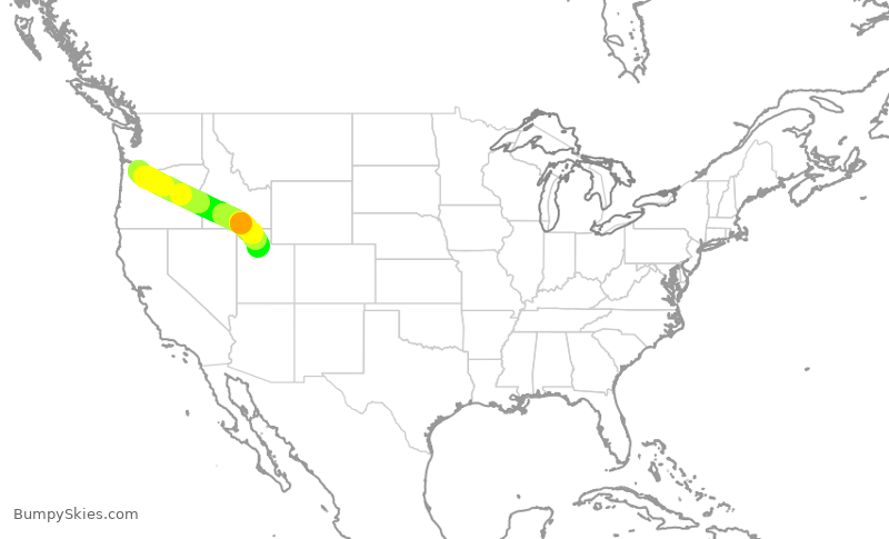 Turbulence forecast map for QXE2227, PDX to SLC