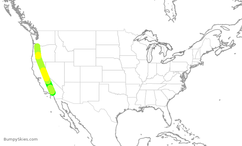 Turbulence forecast map for QXE2232, ONT to PDX