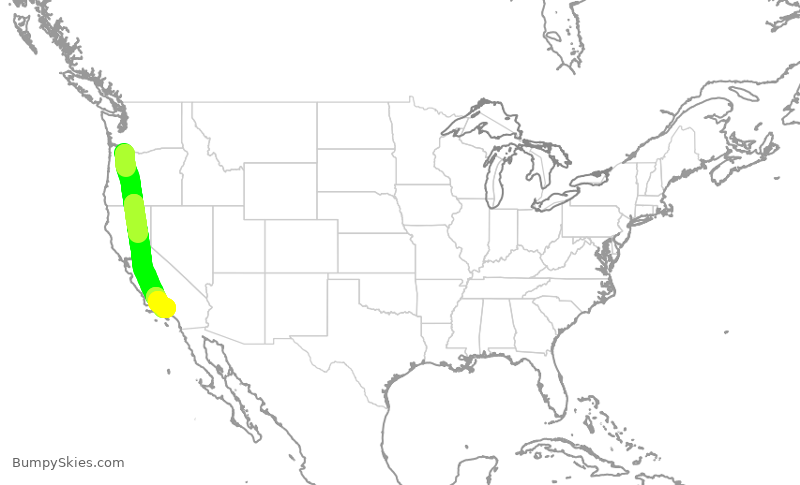 Turbulence forecast map for QXE2232, PDX to BUR