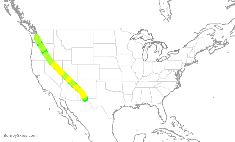 Turbulence forecast map for QXE2237, SEA to ELP