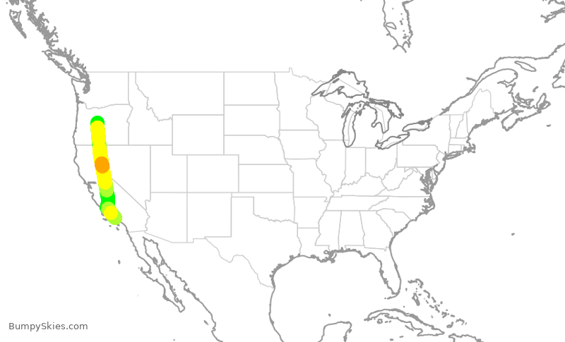 Turbulence forecast map for QXE2253, RDM to LAX