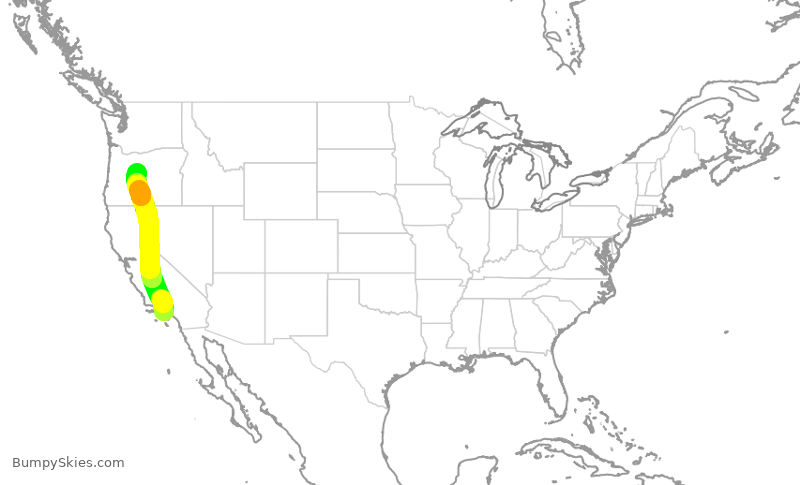 Turbulence forecast map for QXE2254, LAX to RDM