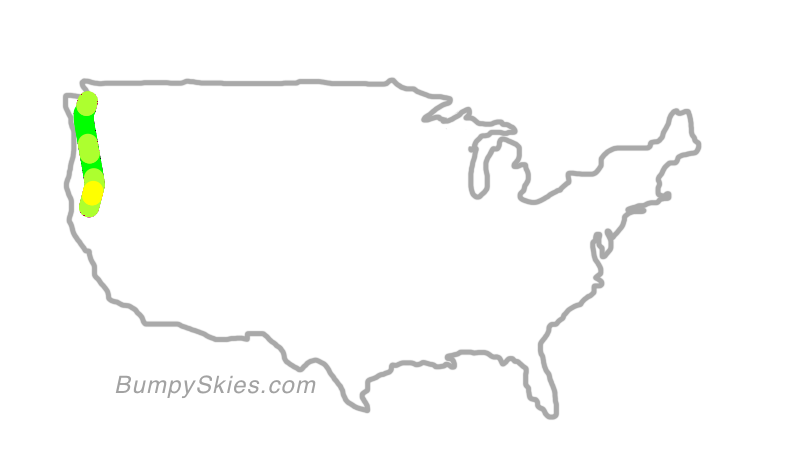Map of continental US with illustrated flight path and turbulence forecast (described in text below)