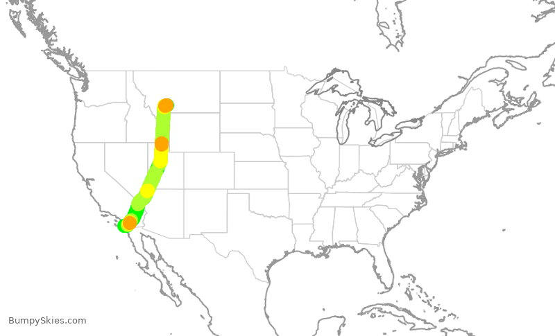 Turbulence forecast map for QXE2255, BZN to SAN