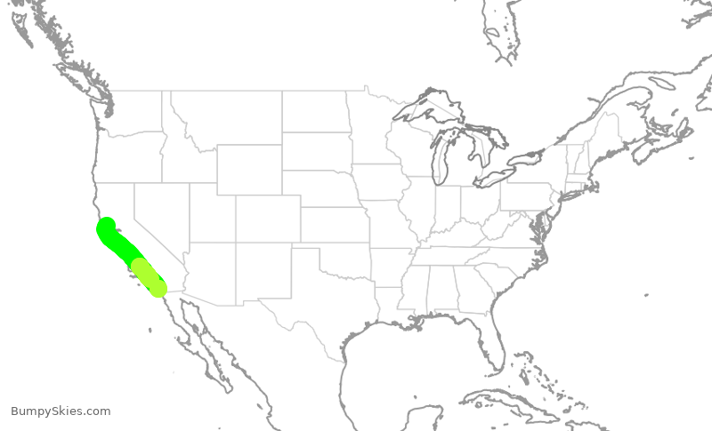 Turbulence forecast map for QXE2257, STS to SAN