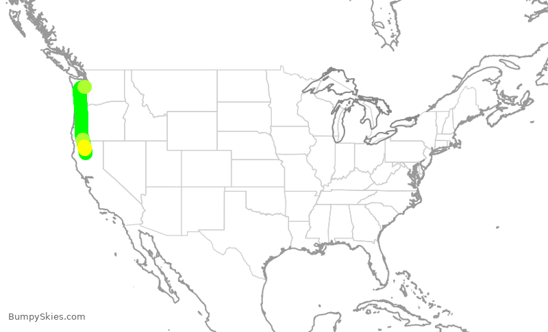 Turbulence forecast map for QXE2287, SEA to RDD