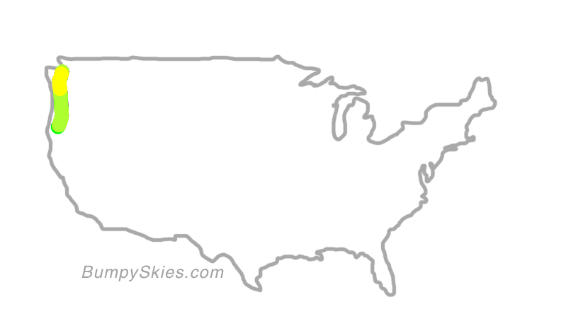 Map of continental US with illustrated flight path and turbulence forecast (described in text below)