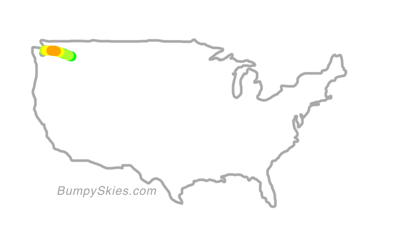 Map of continental US with illustrated flight path and turbulence forecast (described in text below)