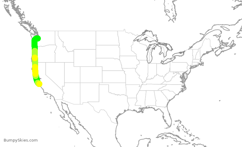 Turbulence forecast map for QXE2294, SEA to MRY