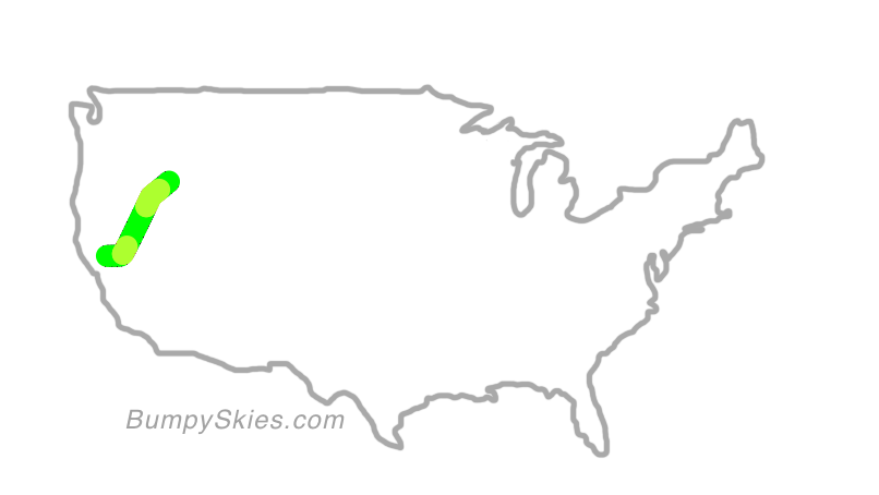 Map of continental US with illustrated flight path and turbulence forecast (described in text below)