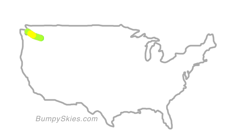 Map of continental US with illustrated flight path and turbulence forecast (described in text below)
