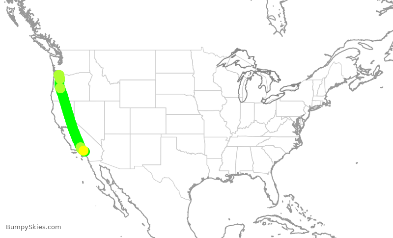 Turbulence forecast map for QXE2304, ONT to PDX