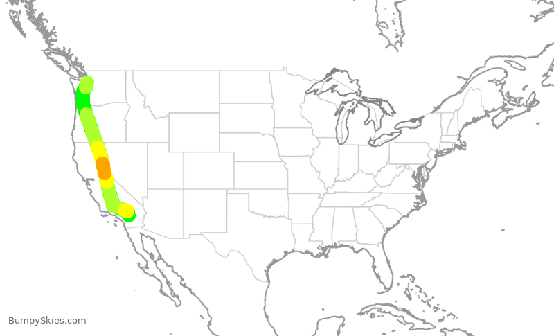 Turbulence forecast map for QXE2314, PSP to PAE