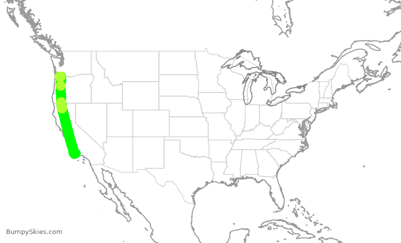Turbulence forecast map for QXE2318, SBA to PDX