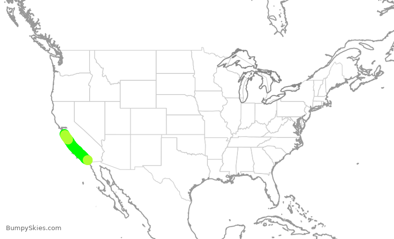 Turbulence forecast map for QXE2322, SAN to SJC