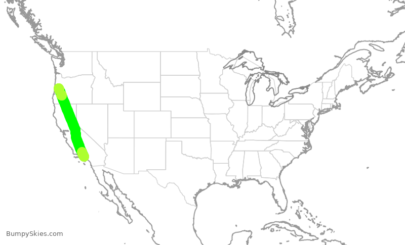 Turbulence forecast map for QXE2324, LAX to EUG