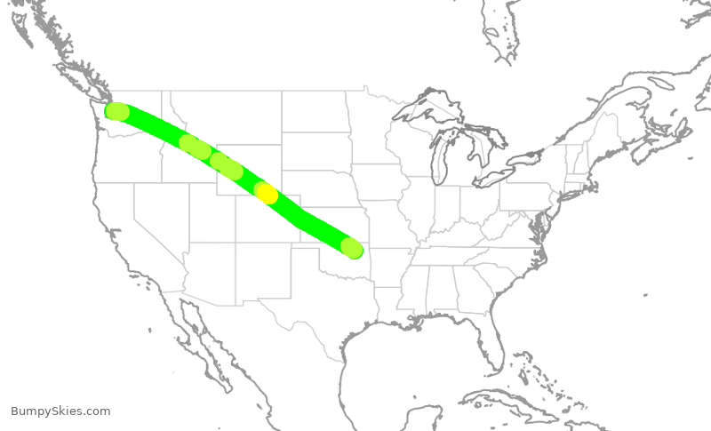 Turbulence forecast map for QXE2328, SEA to TUL