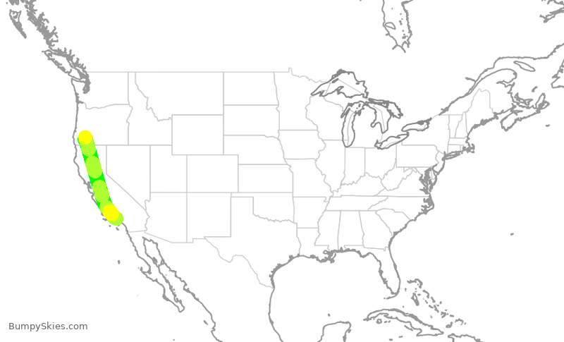Turbulence forecast map for QXE2329, MFR to LAX