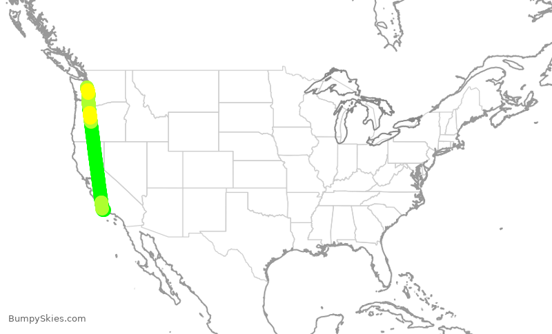 Turbulence forecast map for QXE2330, SEA to SBA