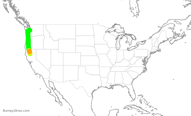 Turbulence forecast map for QXE2334, SEA to RDD