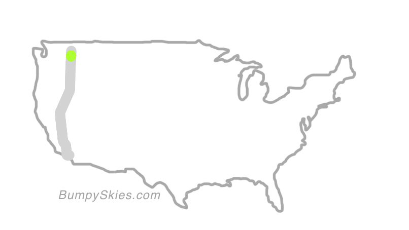 Map of continental US with illustrated flight path and turbulence forecast (described in text below)