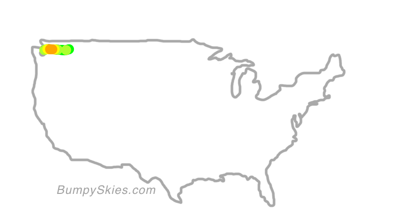 Map of continental US with illustrated flight path and turbulence forecast (described in text below)
