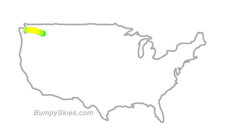 Map of continental US with illustrated flight path and turbulence forecast (described in text below)