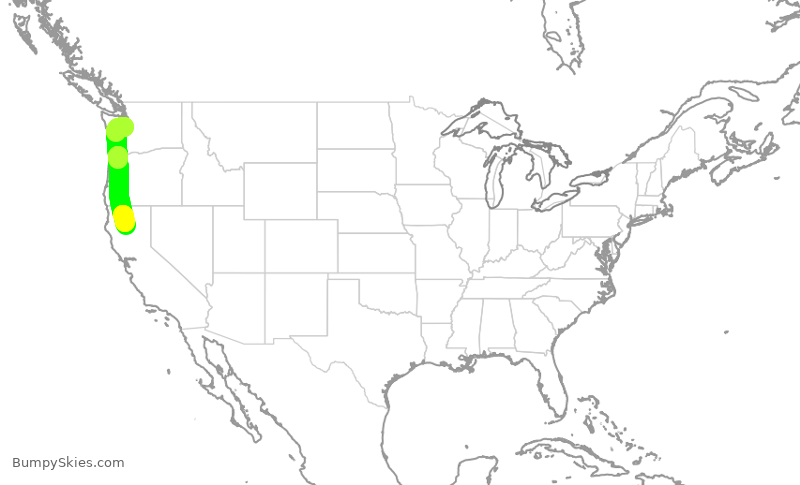 Turbulence forecast map for QXE2365, SEA to RDD