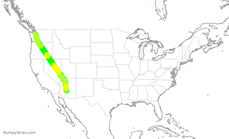 Turbulence forecast map for QXE2368, PAE to PHX
