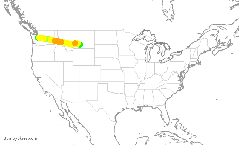 Turbulence forecast map for QXE2390, SEA to BIL