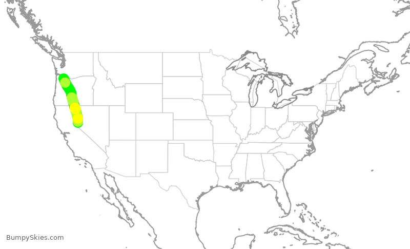Turbulence forecast map for QXE2402, PDX to RNO