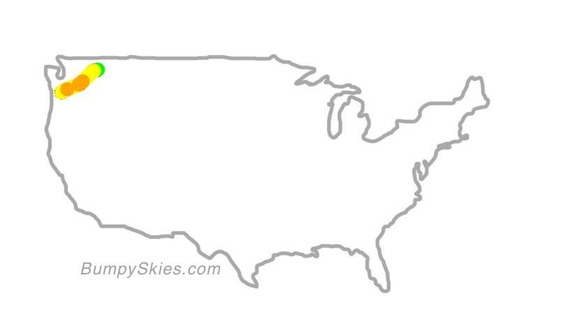 Map of continental US with illustrated flight path and turbulence forecast (described in text below)
