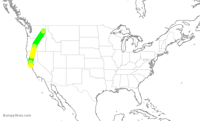 Turbulence forecast map for QXE2411, GEG to SFO