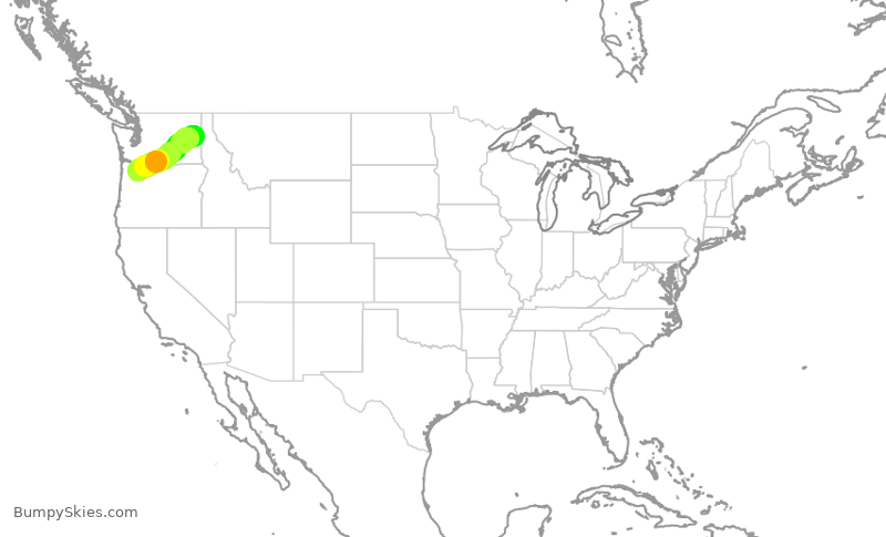 Turbulence forecast map for QXE2411, PDX to GEG