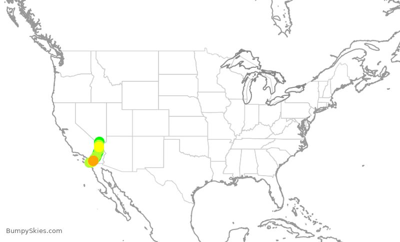 Turbulence forecast map for QXE2416, LAS to SAN