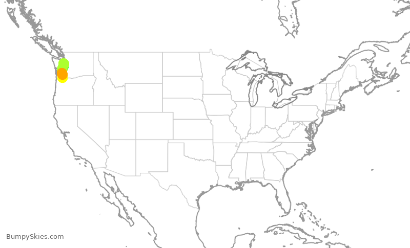 Turbulence forecast map for QXE2421, PDX to SEA