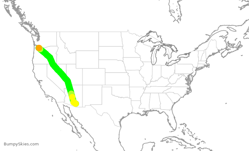 Turbulence forecast map for QXE2423, PDX to TUS