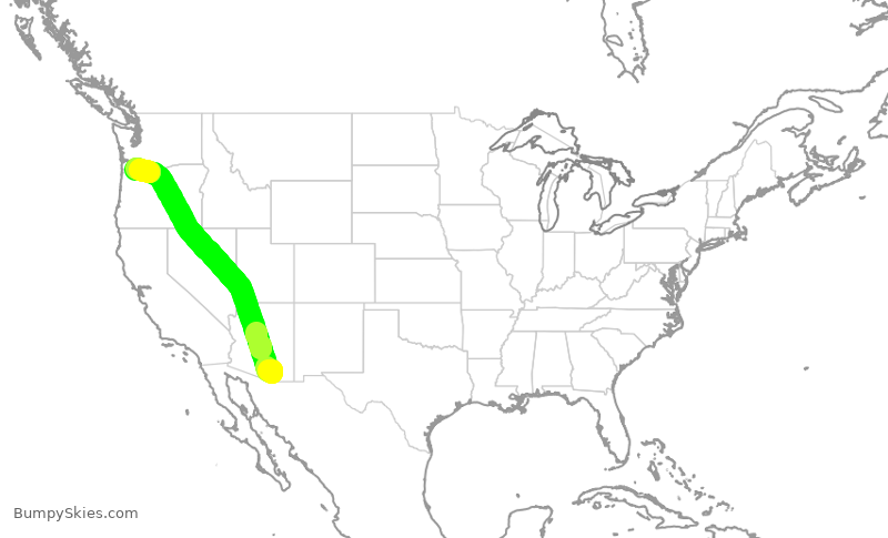 Turbulence forecast map for QXE2424, TUS to PDX