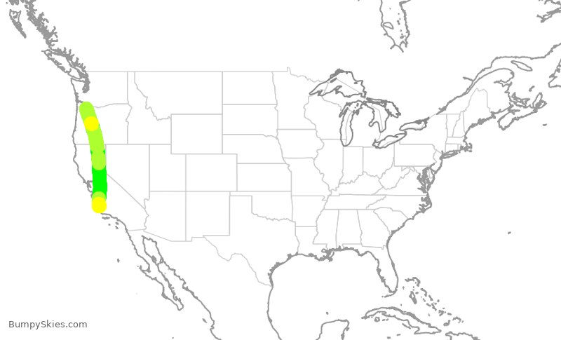 Turbulence forecast map for QXE2436, PDX to SBP