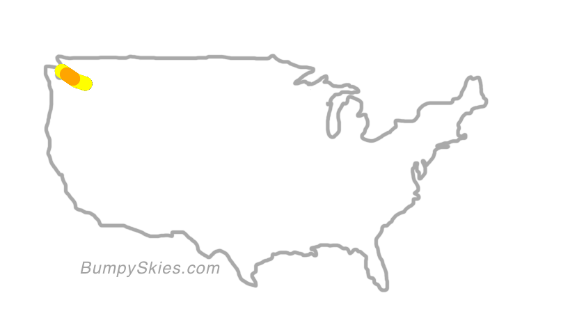 Map of continental US with illustrated flight path and turbulence forecast (described in text below)