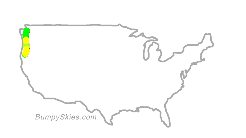 Map of continental US with illustrated flight path and turbulence forecast (described in text below)