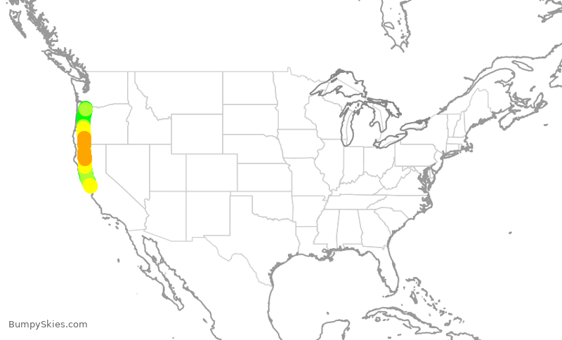 Turbulence forecast map for QXE2455, PDX to SJC
