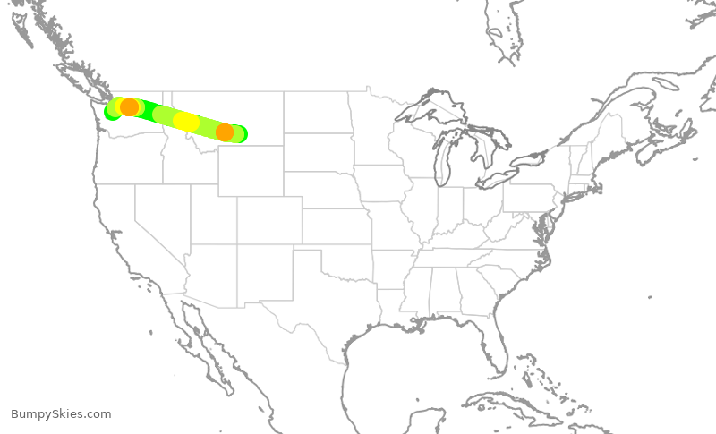 Turbulence forecast map for QXE2457, BIL to SEA
