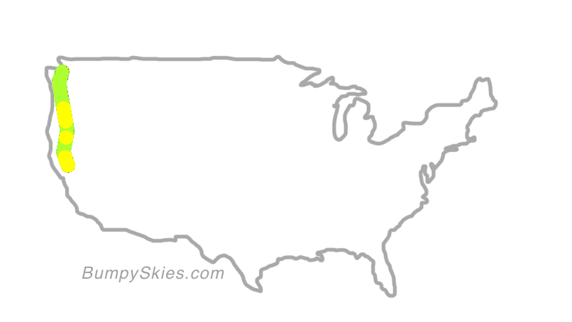 Map of continental US with illustrated flight path and turbulence forecast (described in text below)
