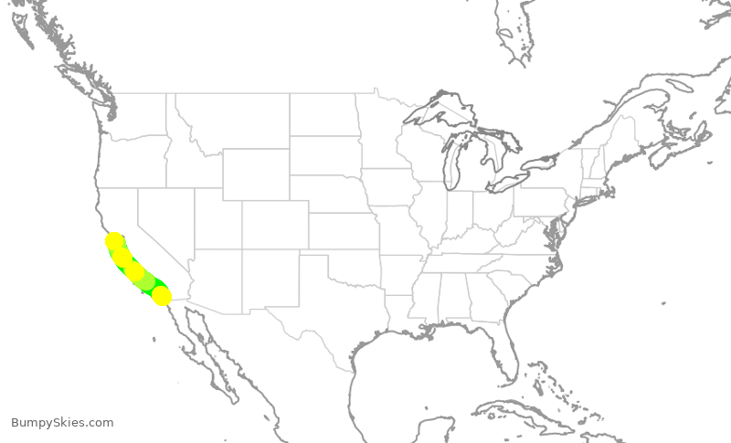 Turbulence forecast map for QXE2494, SAN to SFO