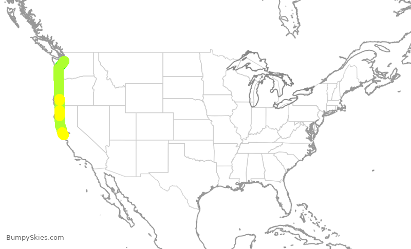 Turbulence forecast map for QXE2510, PAE to SFO