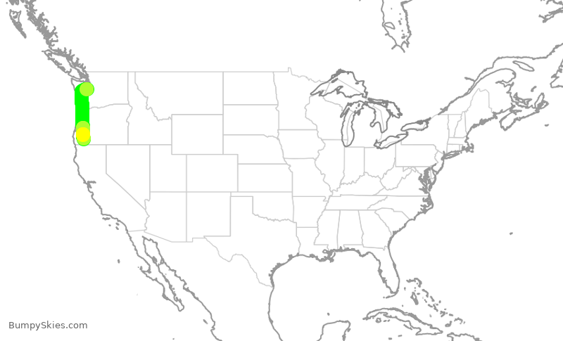 Turbulence forecast map for QXE2520, SEA to MFR