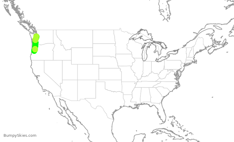 Turbulence forecast map for QXE2587, EUG to SEA