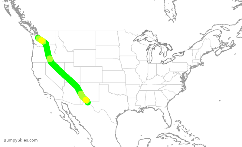 Turbulence forecast map for QXE9370, ELP to SEA