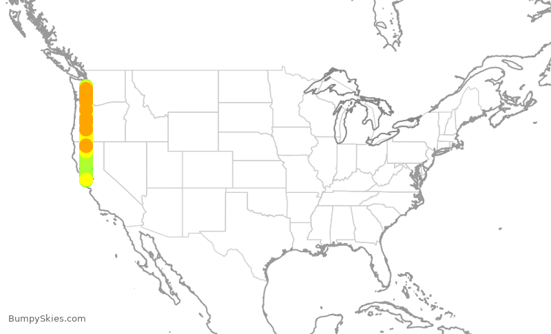 Turbulence forecast map for QXE9985, SFO to SEA